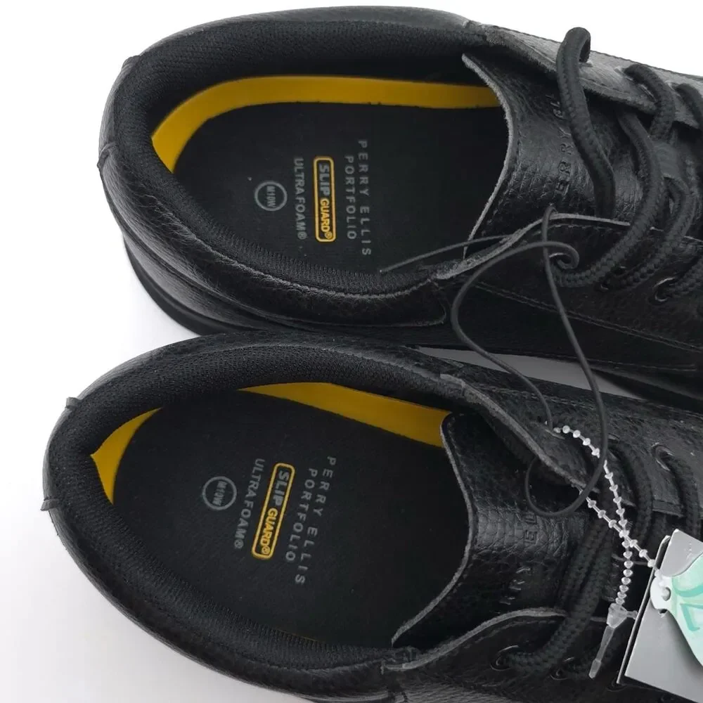 PERRY ELLIS PORTFOLIO‎ New Men's Work Shoes Black 10 Wide Ultra Foam Slip Guard